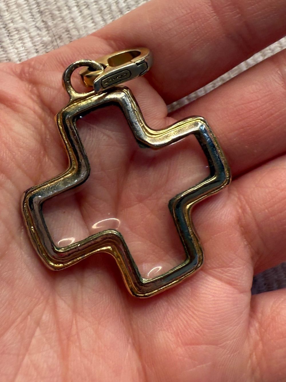 Y2K Designer Coach Glass & Goldtone Square Cross Necklace